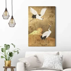 Reinders Schilderij Kraanvogels - 90 x 60cm - Goudkleurig