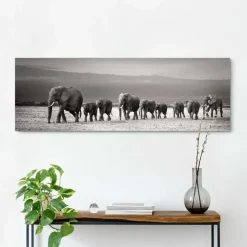 Reinders Schilderij Kudde Olifanten - 40 x 118cm - Zwart-Wit