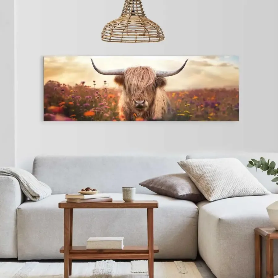 Reinders Schilderij Lente schotse hooglander - 52 x 156cm - Bruin