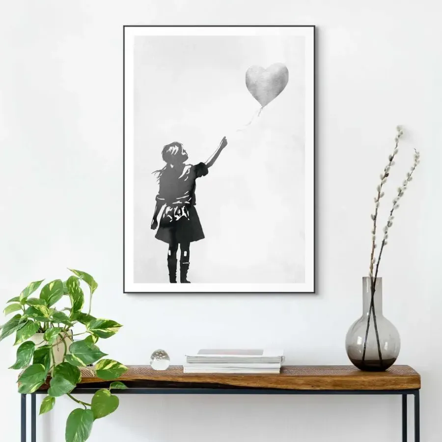 Reinders Schilderij Meisje met de ballon - 70 x 50cm - Zwart-Wit