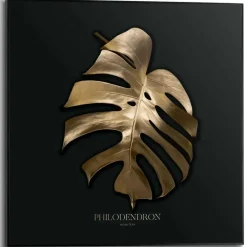Reinders Schilderij Monstera Blad - 50 x 50cm - Goudkleurig
