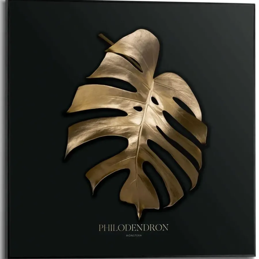 Reinders Schilderij Monstera Blad - 50 x 50cm - Goudkleurig