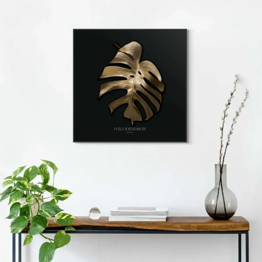 Reinders Schilderij Monstera Blad - 50 x 50cm - Goudkleurig
