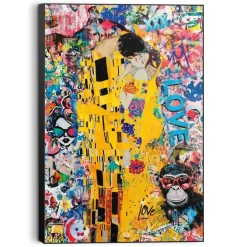 Schilderijen-Reinders Schilderij The Modern Kiss - 90 x 60cm - Geel