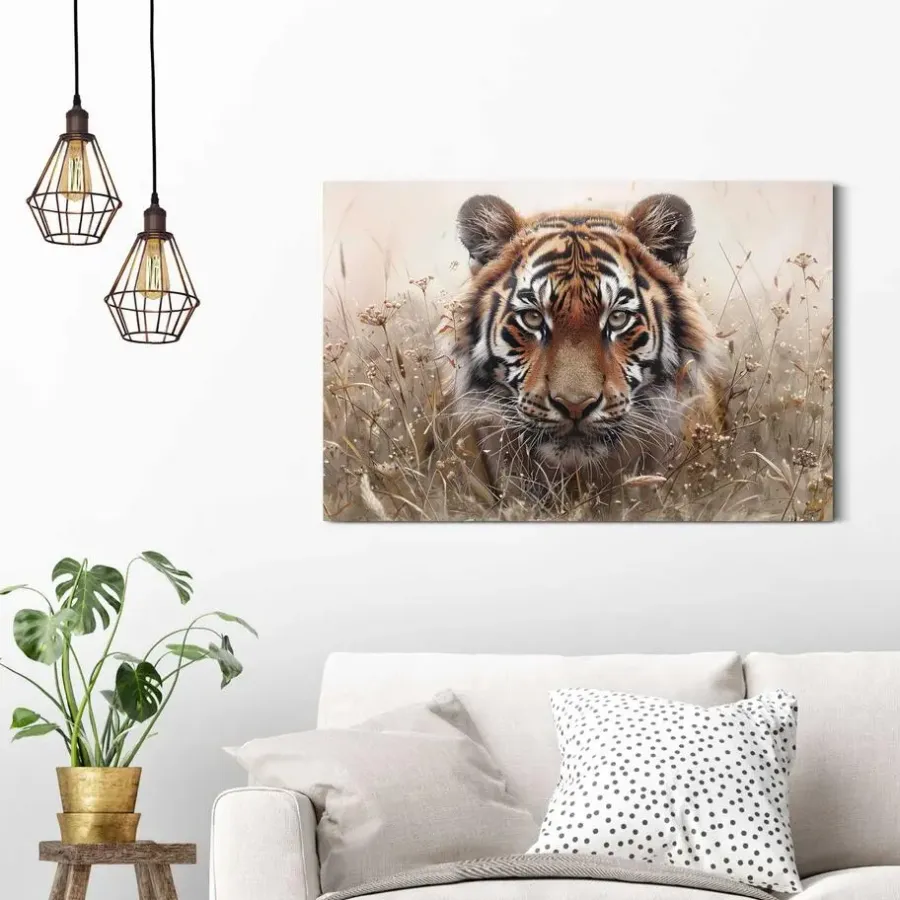 Schilderijen-Reinders Schilderij Tijger op jacht - 60 x 90cm - Bruin