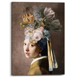 Schilderijen-Reinders Schilderij Vermeer Bloemenmeisje met de Parel - 70 x 50cm - Bont