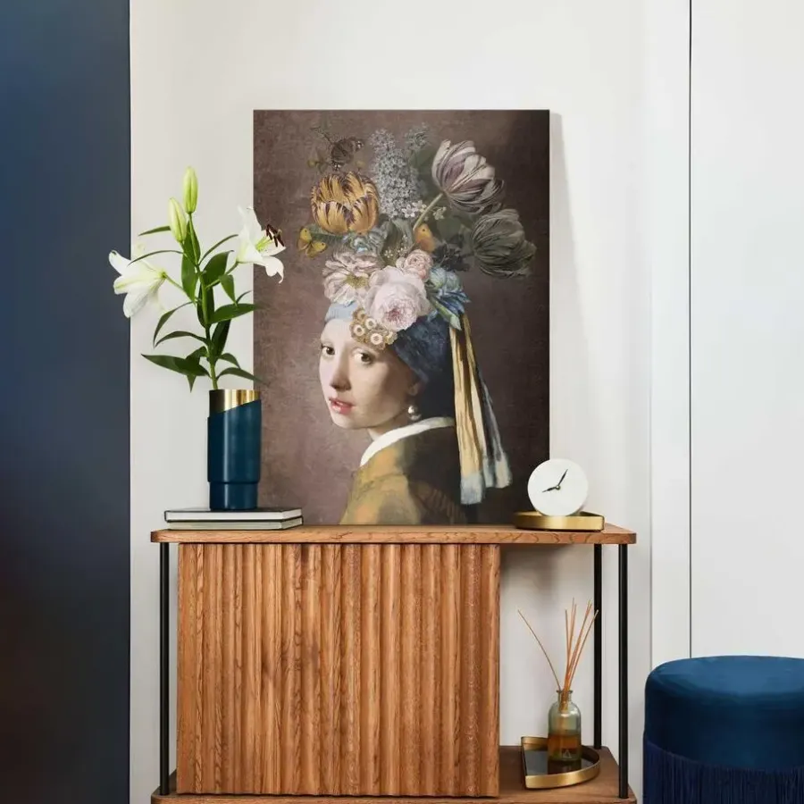 Schilderijen-Reinders Schilderij Vermeer Bloemenmeisje met de Parel - 70 x 50cm - Bont