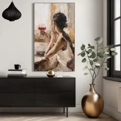 Schilderijen-Leen Bakker Schilderij Vrouw met wijn - MDF - 118x70 cm