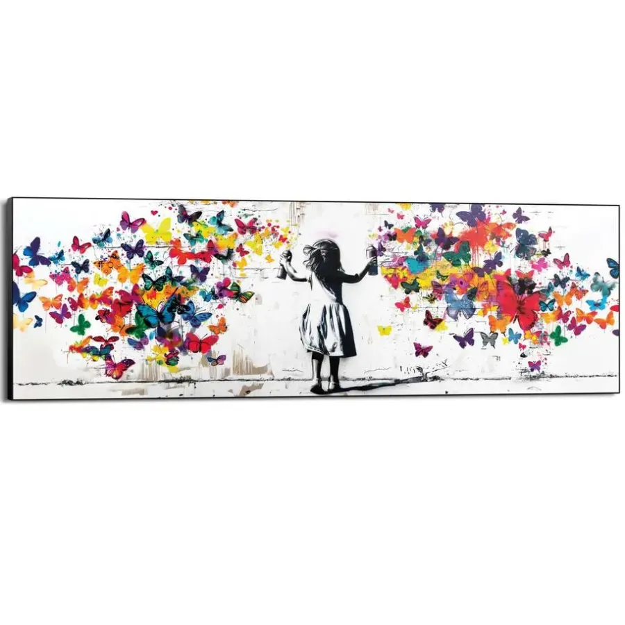 Schilderijen-Reinders Schilderij Wolk van vlinders - 52 x 156cm - Bont