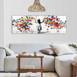 Schilderijen-Reinders Schilderij Wolk van vlinders - 52 x 156cm - Bont