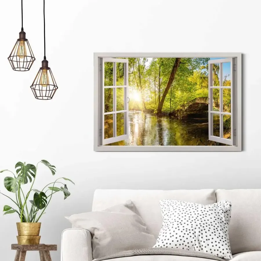 Reinders Schilderij Zonnestralen in het bos - 60 x 90cm - Groen
