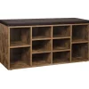 ACAZA Schoenenbank - met kussen - 10 vakken - 104x48x30 cm - vintage bruin