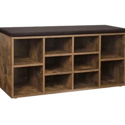 ACAZA Schoenenbank - met kussen - 10 vakken - 104x48x30 cm - vintage bruin