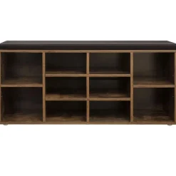 ACAZA Schoenenbank - met kussen - 10 vakken - 104x48x30 cm - vintage bruin