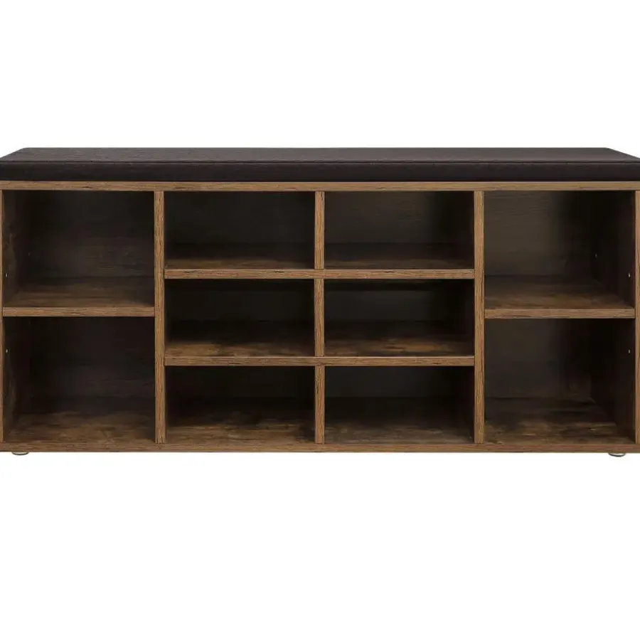 ACAZA Schoenenbank - met kussen - 10 vakken - 104x48x30 cm - vintage bruin