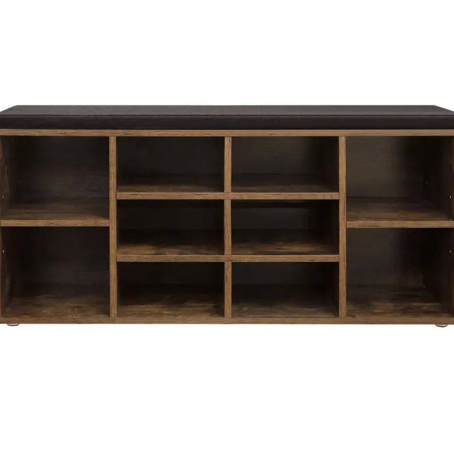 ACAZA Schoenenbank - met kussen - 10 vakken - 104x48x30 cm - vintage bruin