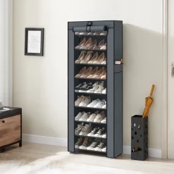 Schoenenkasten-ACAZA Schoenenkast - 10 Niveaus - tot 27 Paar Schoenen - 58x160cm - Grijs