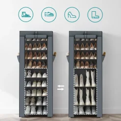 Schoenenkasten-ACAZA Schoenenkast - 10 Niveaus - tot 27 Paar Schoenen - 58x160cm - Grijs