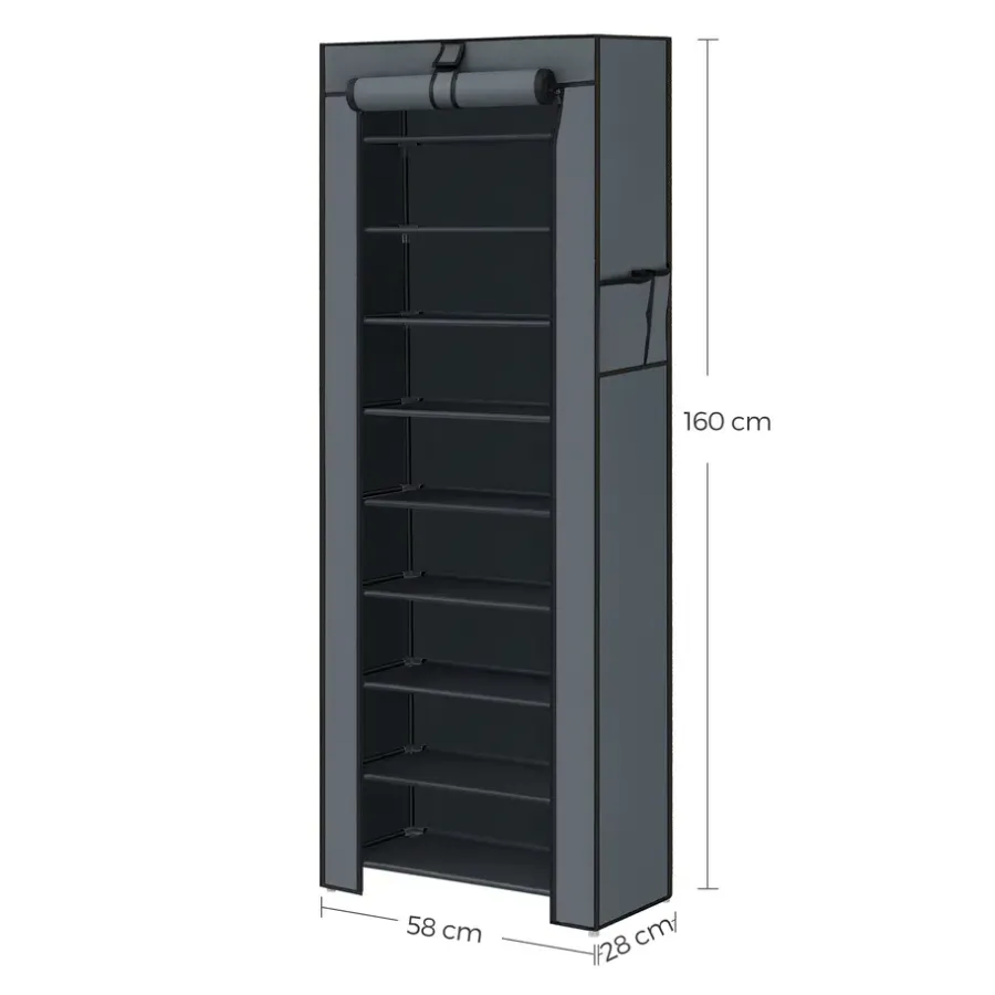 Schoenenkasten-ACAZA Schoenenkast - 10 Niveaus - tot 27 Paar Schoenen - 58x160cm - Grijs