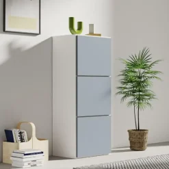 Schoenenkasten-Symbiosis Schoenenkast Baylinn 3 draaideuren en 5 legplanken-celadon grijs/wit