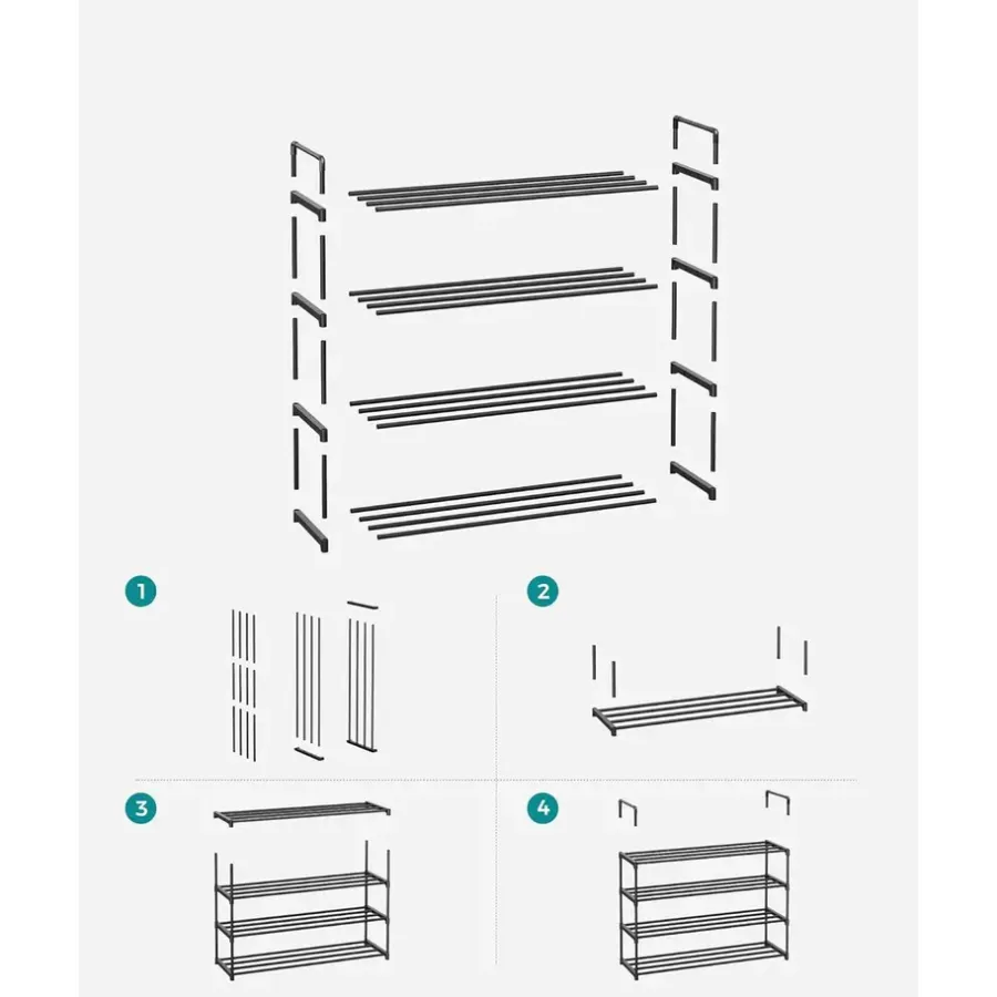 ACAZA Schoenenrek - 4 niveaus - metaal - 92x73x30 cm - zwart