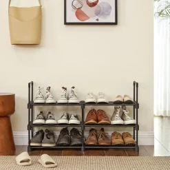 Merkloos Schoenenrek - 6 Vakken - Schoenenopberger - 30 x 45 x 106 cm - Metaal - Zwart