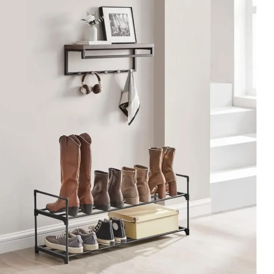 Kledingopbergers-Merkloos Schoenenrek - stapelbaar - 2 niveaus - 92x33x30 cm - zwart