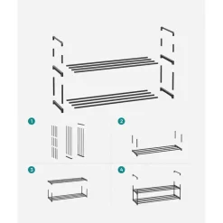 Kledingopbergers-Merkloos Schoenenrek - stapelbaar - 2 niveaus - 92x33x30 cm - zwart