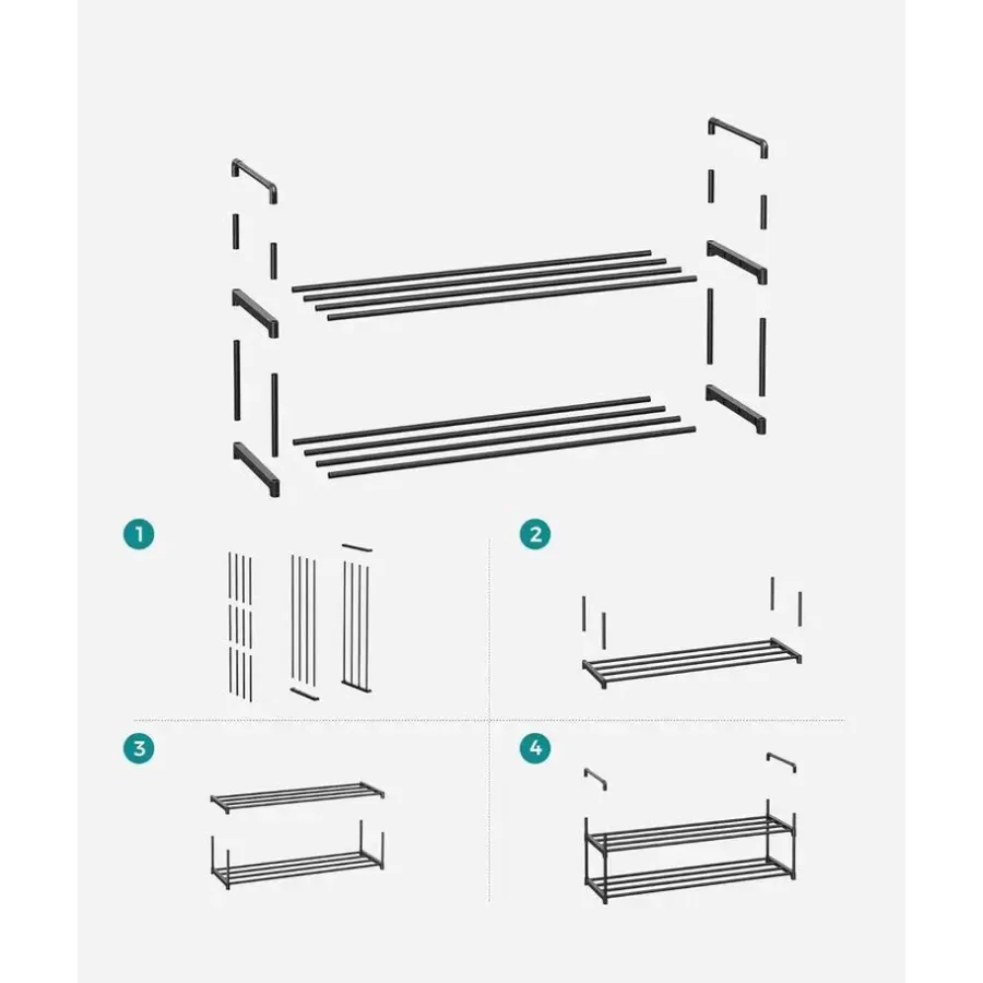 Kledingopbergers-Merkloos Schoenenrek - stapelbaar - 2 niveaus - 92x33x30 cm - zwart