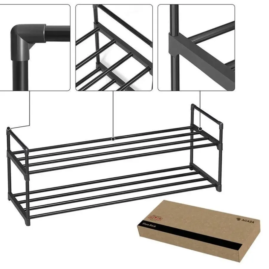 Kledingopbergers-Merkloos Schoenenrek - stapelbaar - 2 niveaus - 92x33x30 cm - zwart