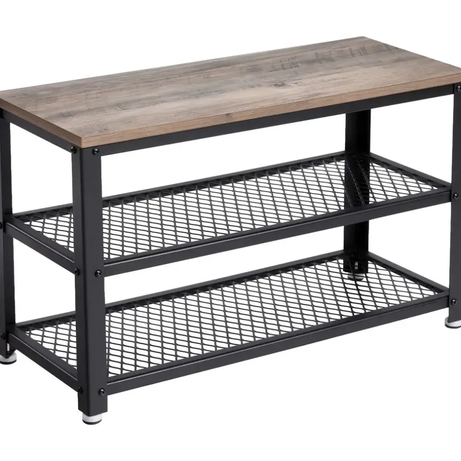 Kledingopbergers-Dok Home Schoenenrek met 2 legplanken - Schoenenbank - Industrieel design - Grijs-Zwart