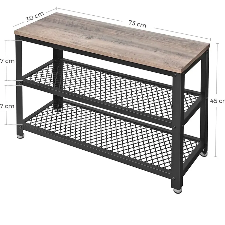 Kledingopbergers-Dok Home Schoenenrek met 2 legplanken - Schoenenbank - Industrieel design - Grijs-Zwart