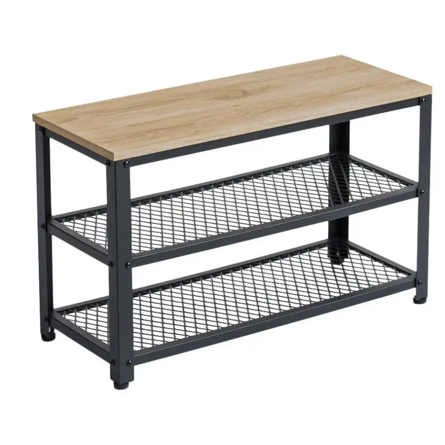 Merkloos Schoenenrek met Industriële Look - Zwart Frame - 73x30x45cm