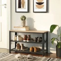 Merkloos Schoenenrek met Industriële Look - Zwart Frame - 73x30x45cm