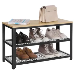 Merkloos Schoenenrek met Industriële Look - Zwart Frame - 73x30x45cm