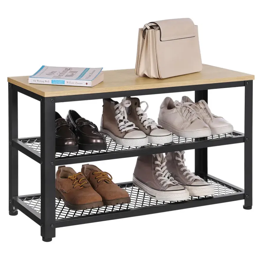 Merkloos Schoenenrek met Industriële Look - Zwart Frame - 73x30x45cm