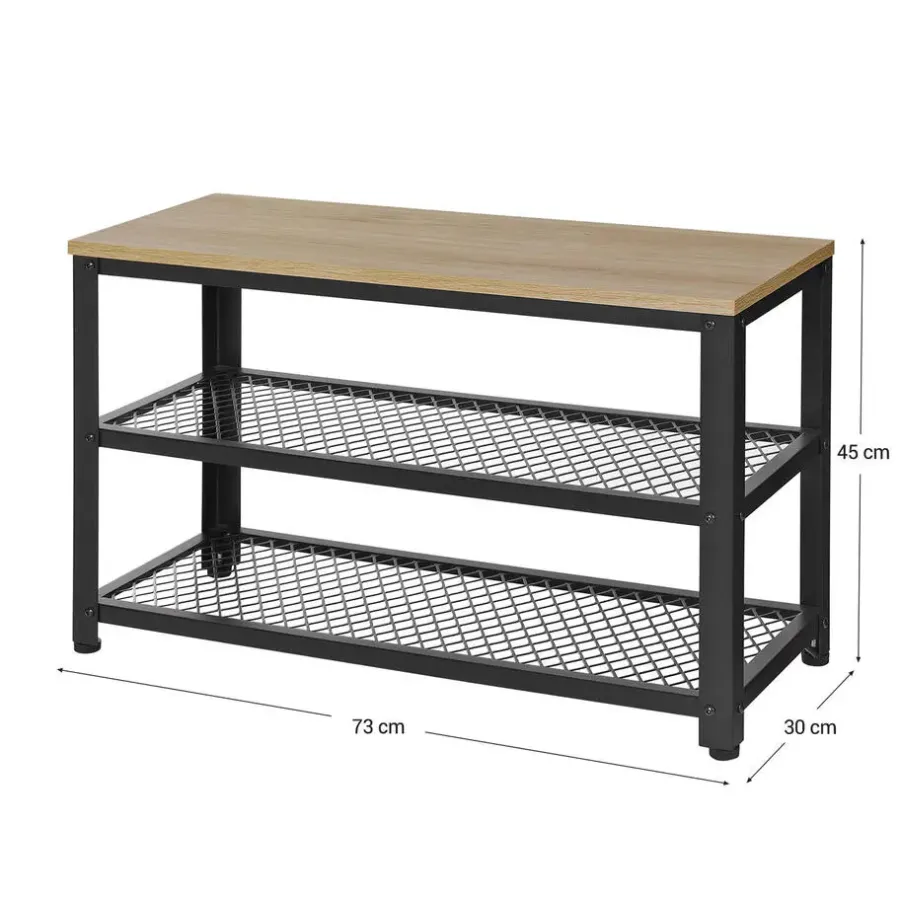 Merkloos Schoenenrek met Industriële Look - Zwart Frame - 73x30x45cm