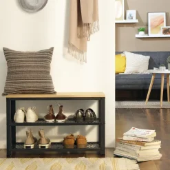 Merkloos Schoenenrek met Industriële Look - Zwart Frame - 73x30x45cm