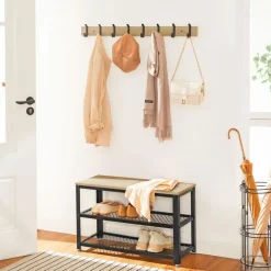 Merkloos Schoenenrek met Industriële Look - Zwart Frame - 73x30x45cm
