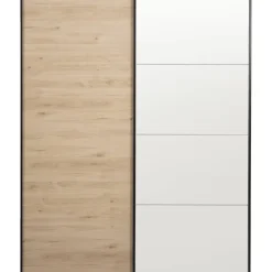 Leen Bakker Schuifdeurkast Bergamo - eikenkleur/spiegel - 221x178,5x66,6 cm