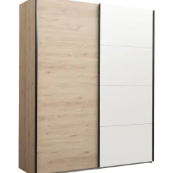 Leen Bakker Schuifdeurkast Bergamo - eikenkleur/spiegel - 221x178,5x66,6 cm