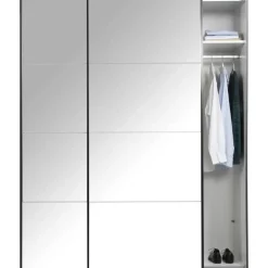 Schuifdeurkasten-Leen Bakker Schuifdeurkast Bergamo met spiegeldeuren - antraciet - 221x178,5x66,6 cm