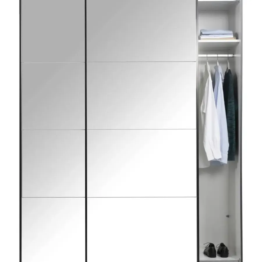 Schuifdeurkasten-Leen Bakker Schuifdeurkast Bergamo met spiegeldeuren - antraciet - 221x178,5x66,6 cm