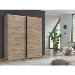 Leen Bakker Schuifdeurkast Dex - eikenkleur - 198x180x64 cm