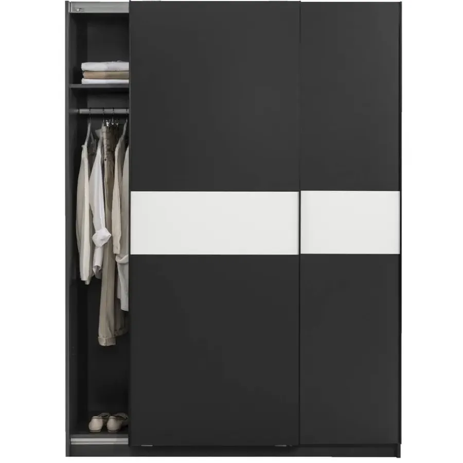 Leen Bakker Schuifdeurkast Genua - antraciet/wit - 204x150x60 cm