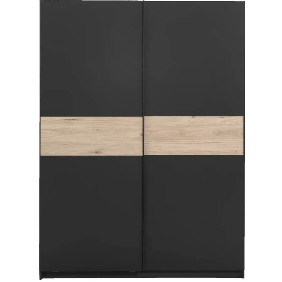 Leen Bakker Schuifdeurkast Genua - antraciet/eikenkleur - 204x150x60 cm