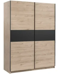 Leen Bakker Schuifdeurkast Genua - eikenkleur/antraciet - 204x150x60 cm