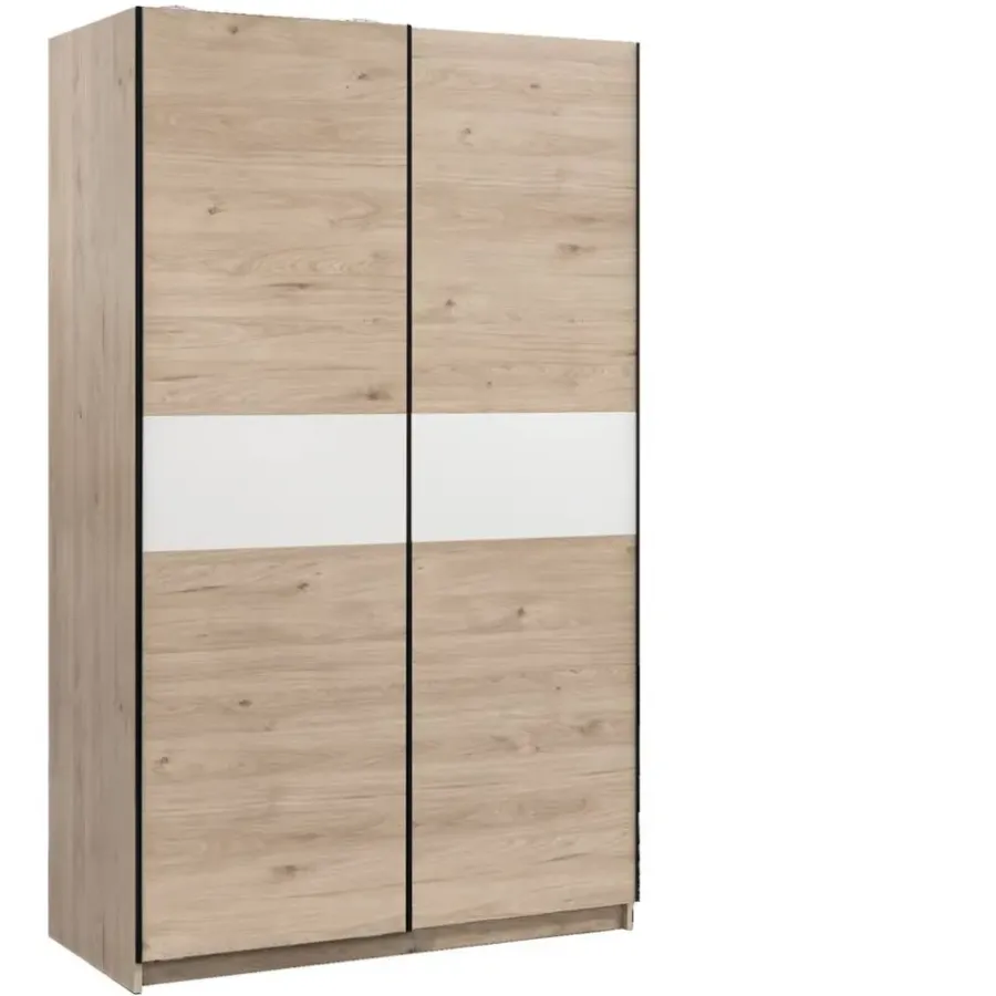 Leen Bakker Schuifdeurkast Genua - eikenkleur/wit - 204x122x60 cm