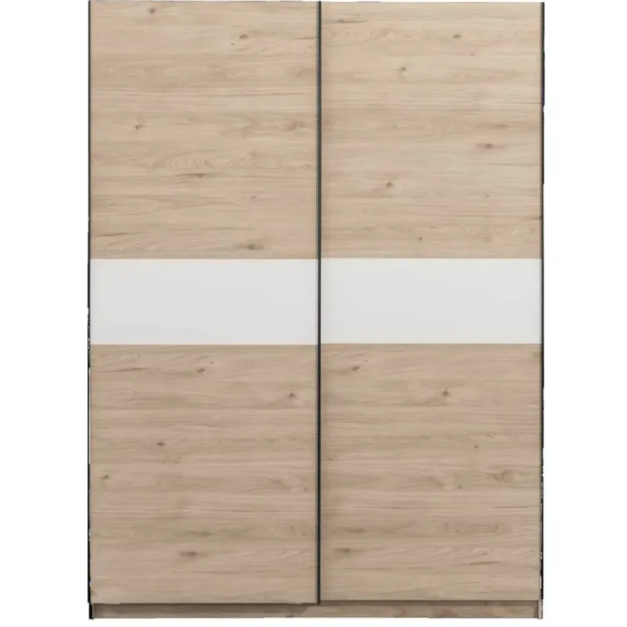 Leen Bakker Schuifdeurkast Genua - eikenkleur/wit - 204x150x60 cm
