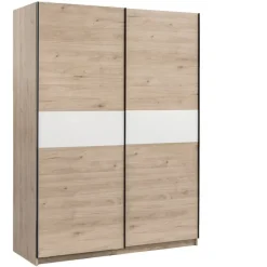 Leen Bakker Schuifdeurkast Genua - eikenkleur/wit - 204x150x60 cm